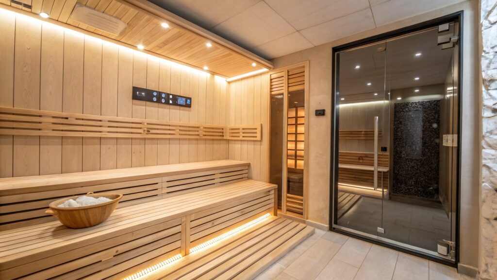 Interior of a home infrared sauna cabin