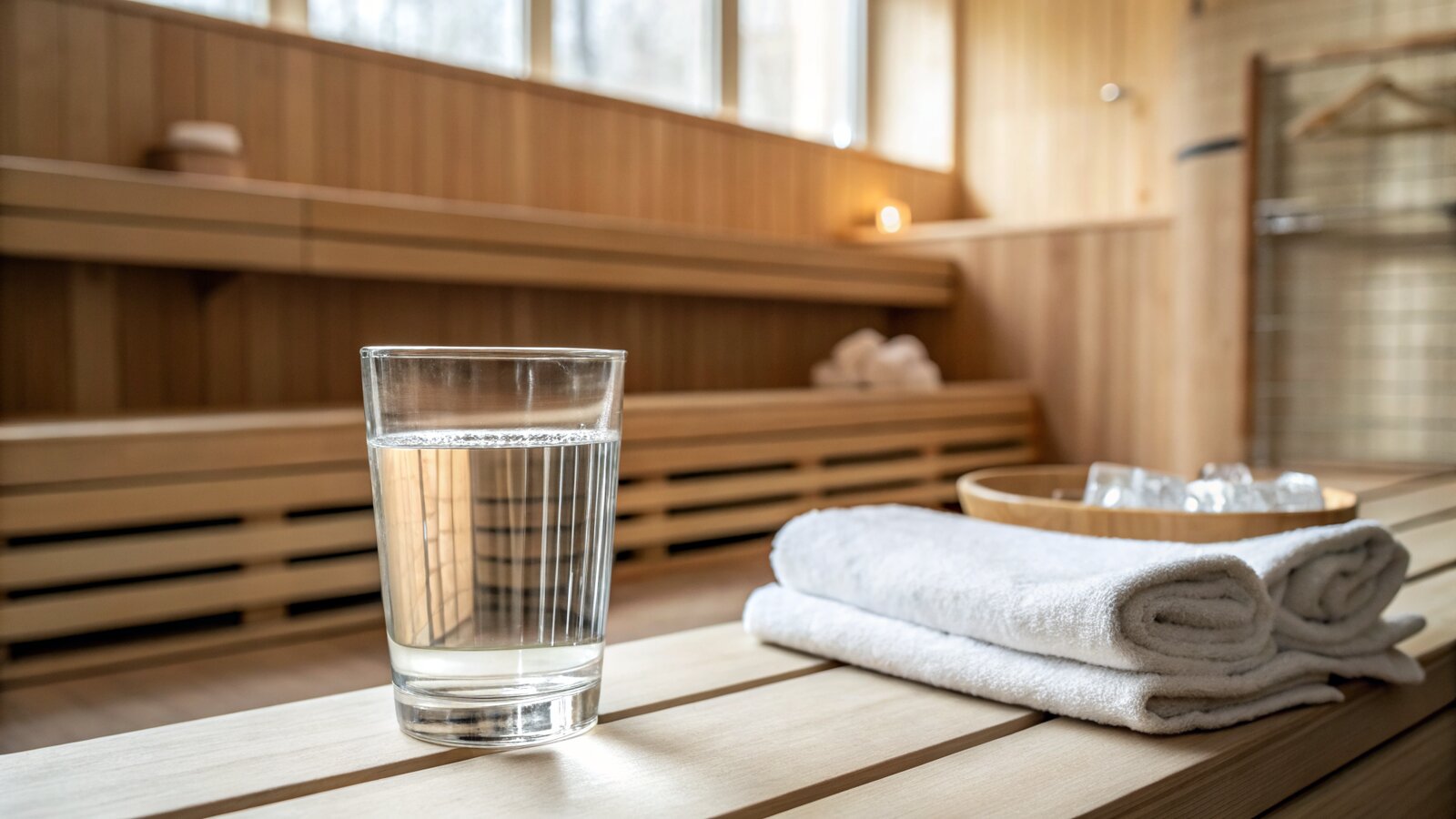 Glass of water beside a home sauna