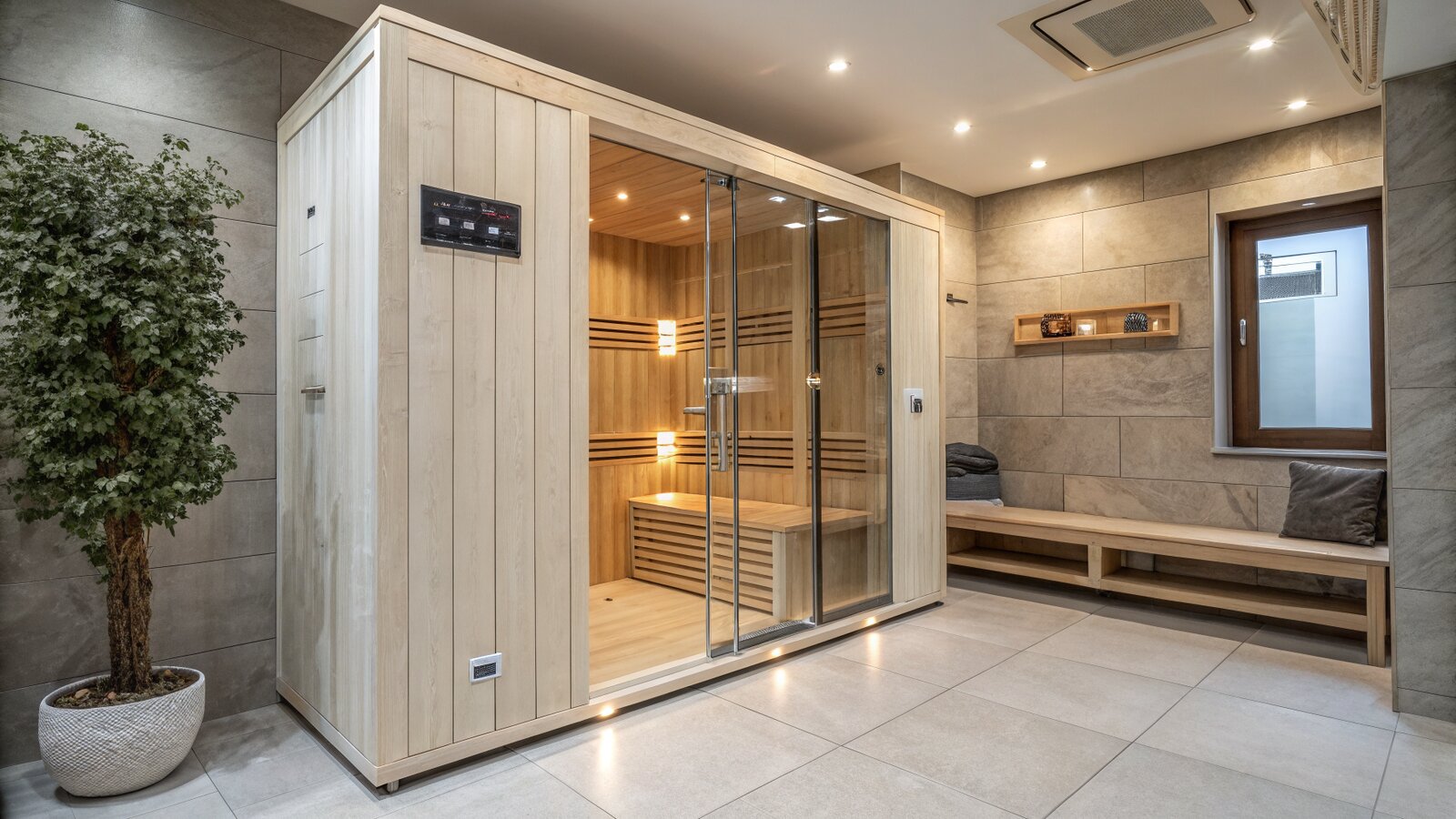 Interior of a home infrared sauna cabin